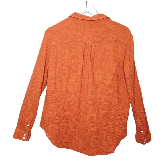 Outerknown Orange Gauzy Women’s Muslin Soft Button Down Shirt Sz S - Picture 8 of 10